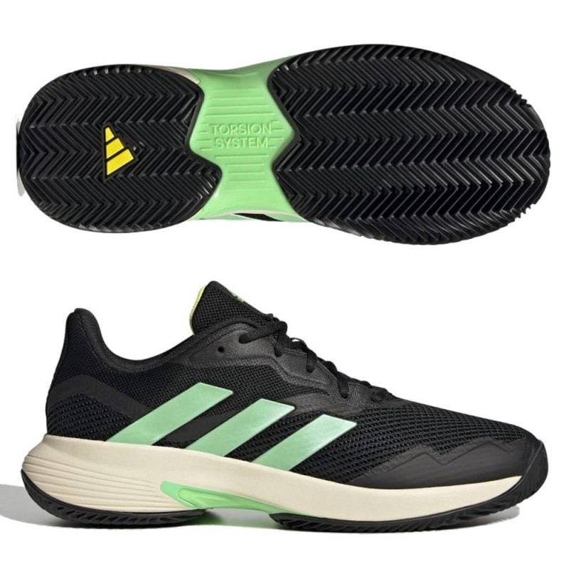 Chaussures Adidas Courtjam Control M clay core noir faisceau vert jaune 2022
