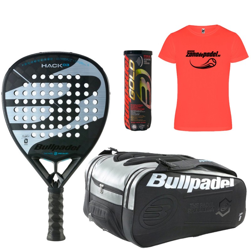 Pack Bullpadel Hack 03 2023 + Sac de padel + Balles + T-shirt