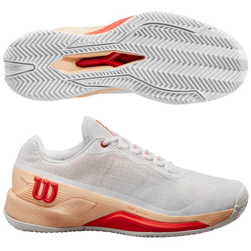 Chaussures Wilson Rush Pro 4.0 W Clay white peach 2024 Chaussures Wilson Rush Pro 4.0 W Clay white peach 2024