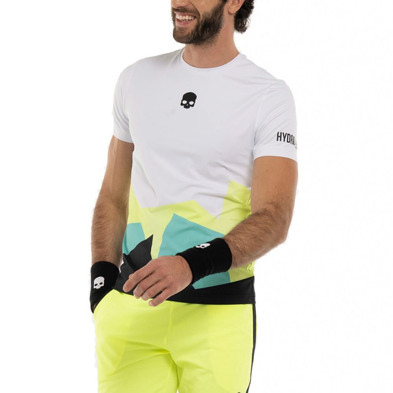 T-shirt Hydrogen Mountains Tech blanc jaune fluo