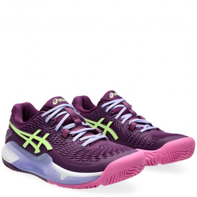 chaussures Asics Gel Resolution 9 Padel deep mauve lime green 2024