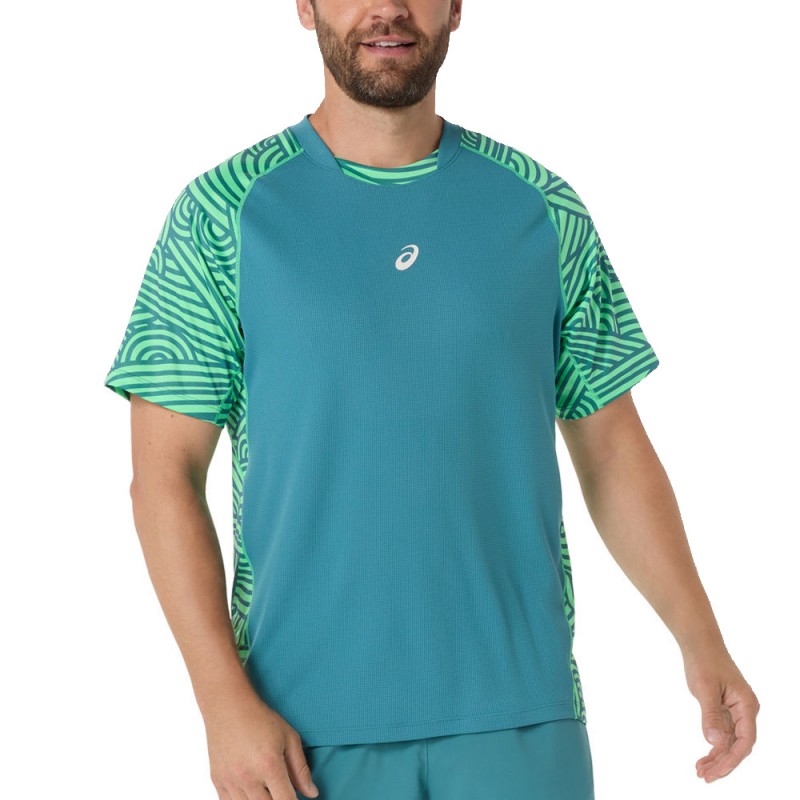 T-shirt Asics Court All Over Print SS Top vert turquoise